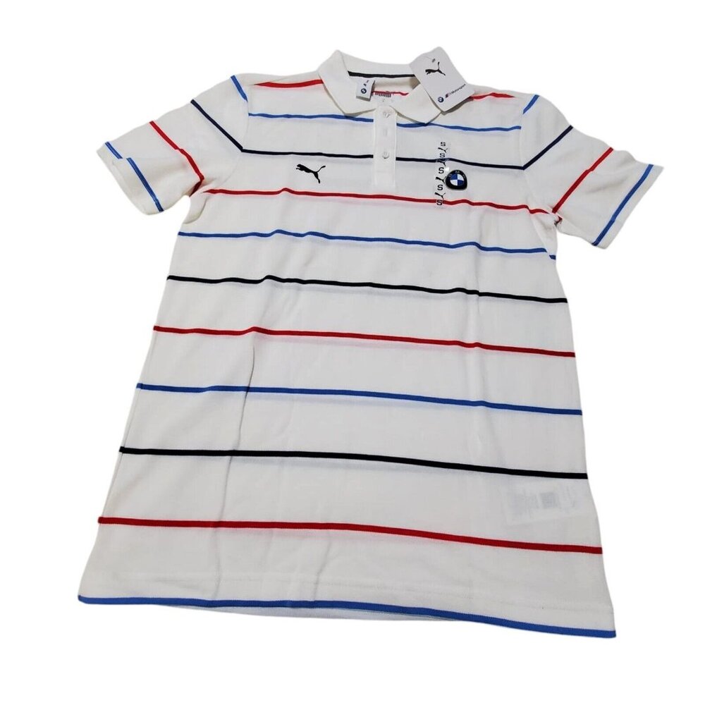 Mens Puma BMW Motorsport Striped Polo Shirt White